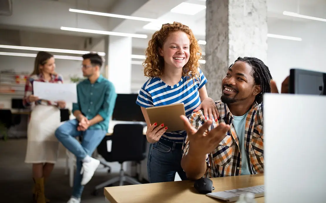 People working together and smiling