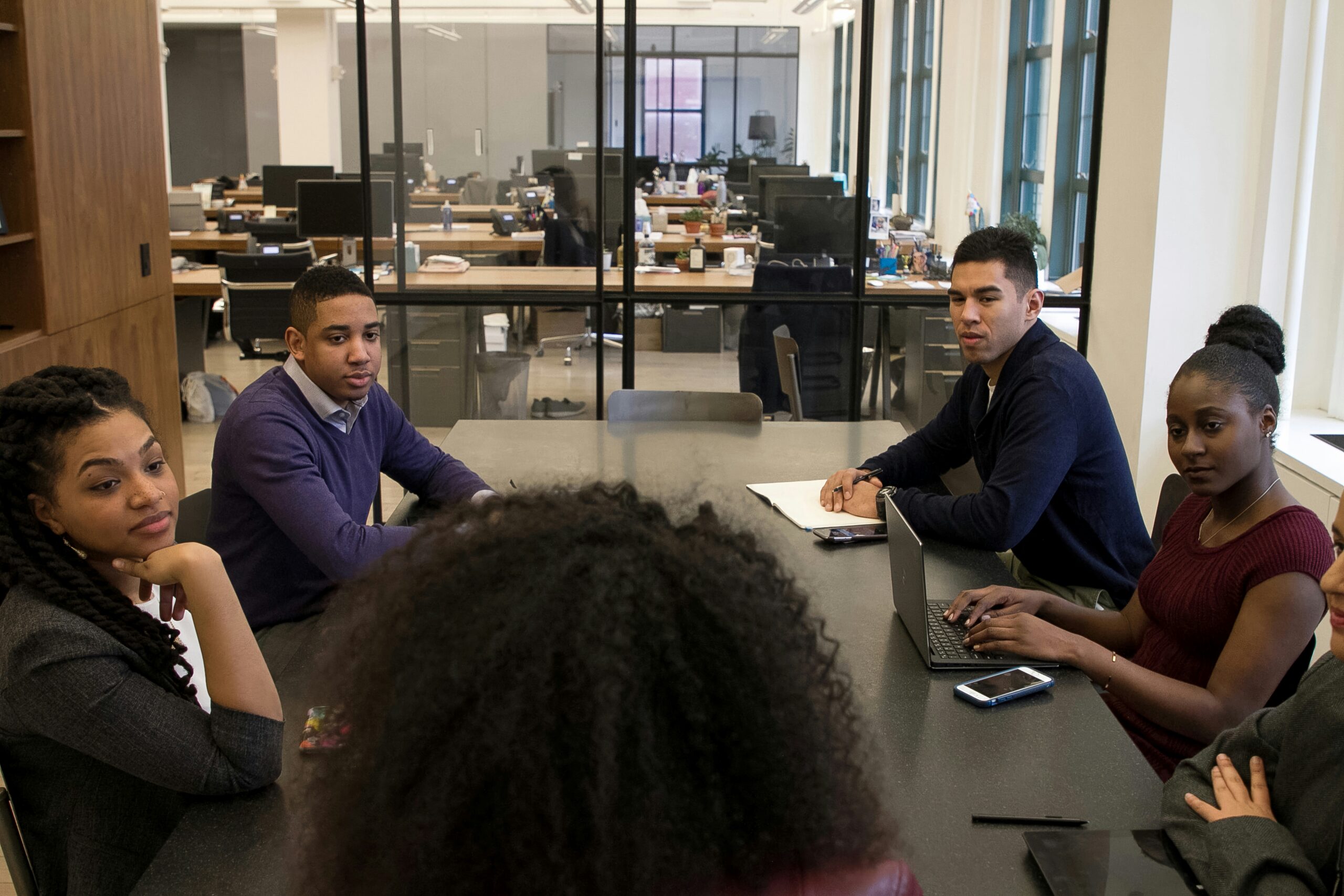 People sitting at a conference room table.